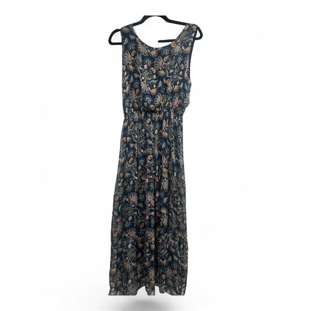 Lara G Silk Blend Sleeveless Tiered Floral Maxi Dress Boho Cottagecore Sz Large